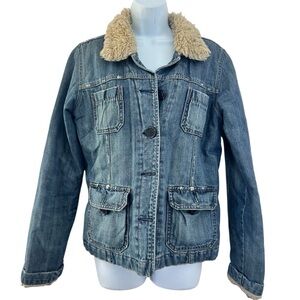 Abercrombie & Fitch Vtg Y2K Denim Jacket Sherpa Collar Size M/L ASO Rory Gilmore